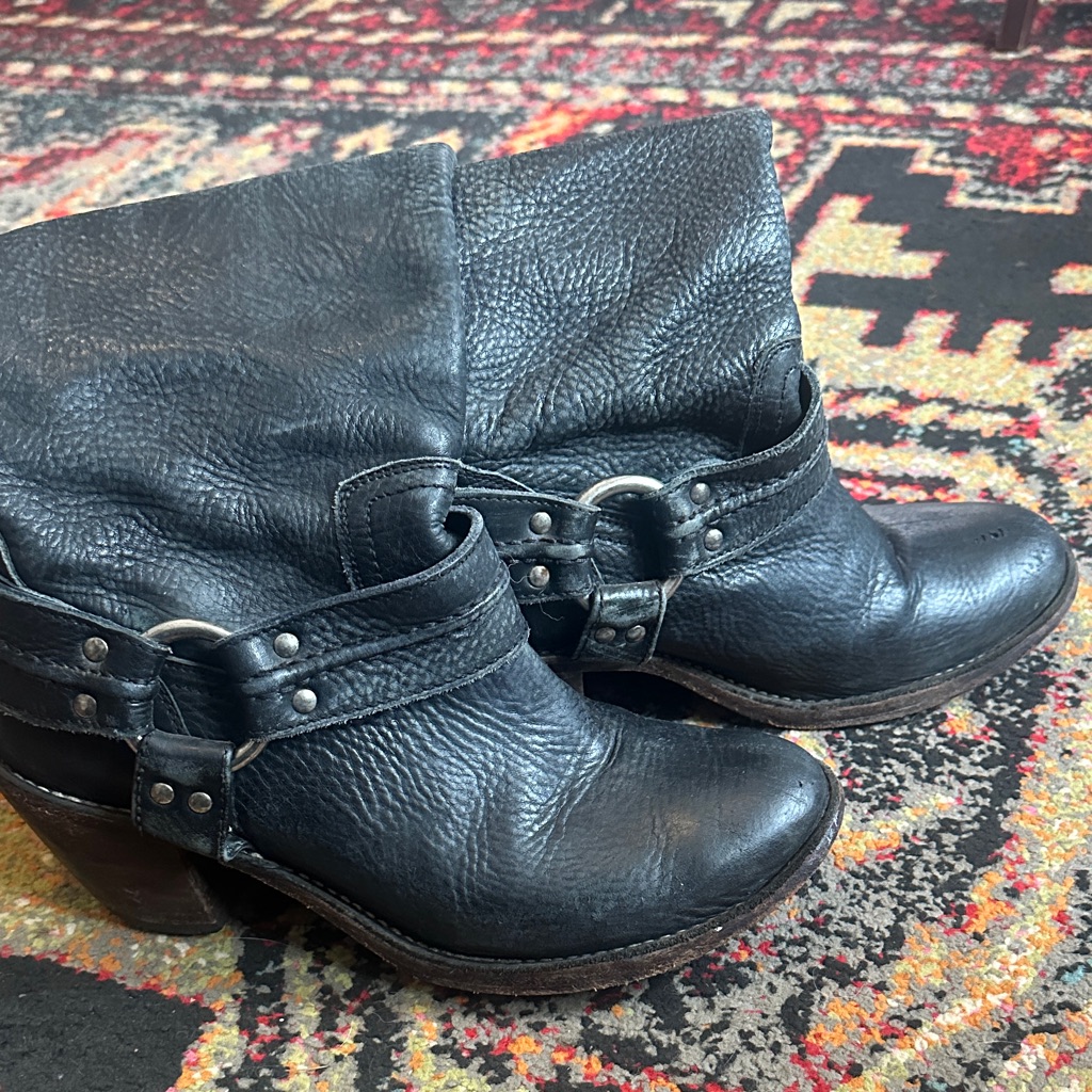 Frye Black Leather Heeled Boots